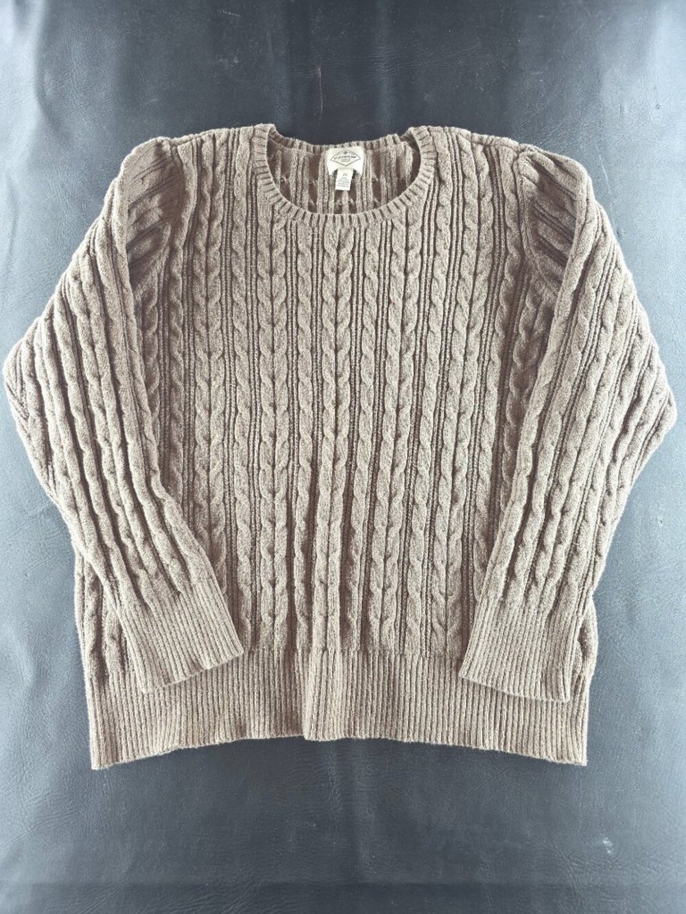 St. John's Bay 2X Brown Cotton Nylon Cable Knit Sweater